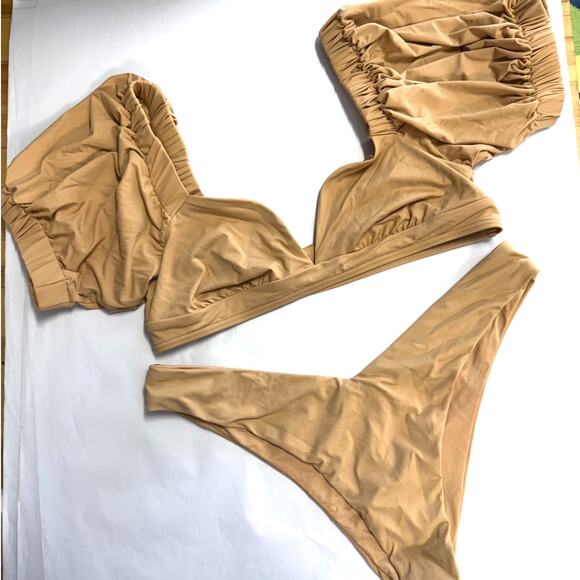 We Wore What Nude Bikini w/ Puff Sleeve Top Sz Small - Picture 1 of 7